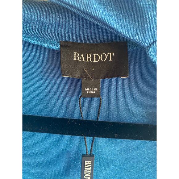 BARDOT TOP L BLUE CUT OUT LONG SLEEVE LIGHTWEIGHT SHIRT HIGH MOCK NECK PREPPY - Picture 3 of 7